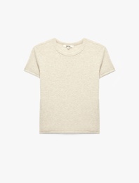 Slim Fit Kısa Kollu Bisiklet Yaka Pamuklu Fitilli Basic Tişört