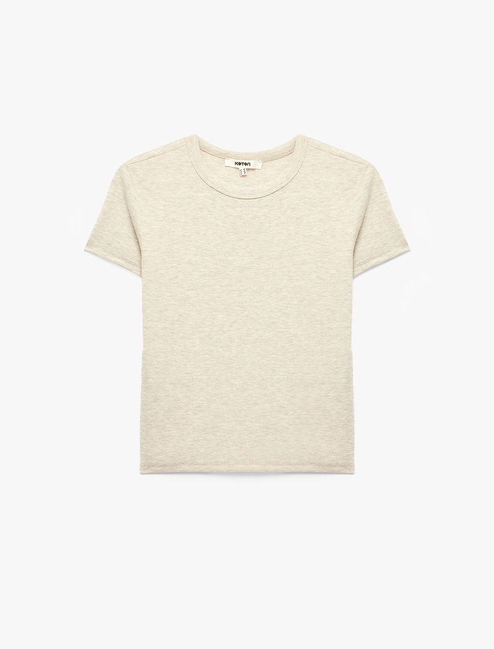  Slim Fit Kısa Kollu Bisiklet Yaka Pamuklu Fitilli Basic Tişört