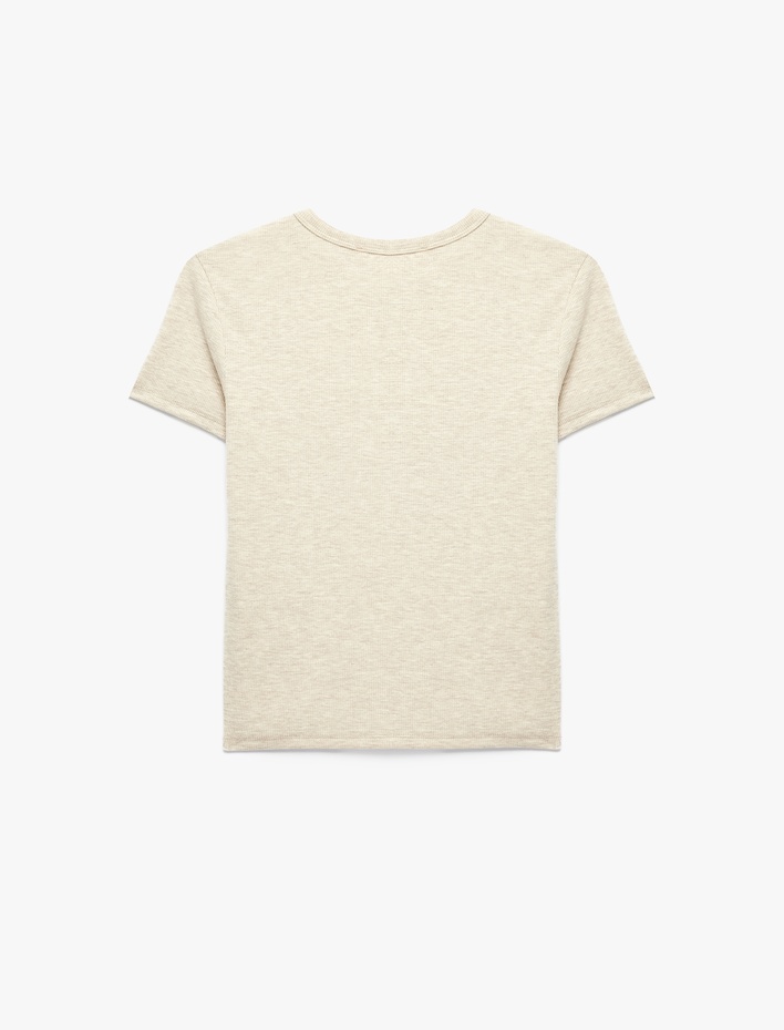 Slim Fit Kısa Kollu Bisiklet Yaka Pamuklu Fitilli Basic Tişört