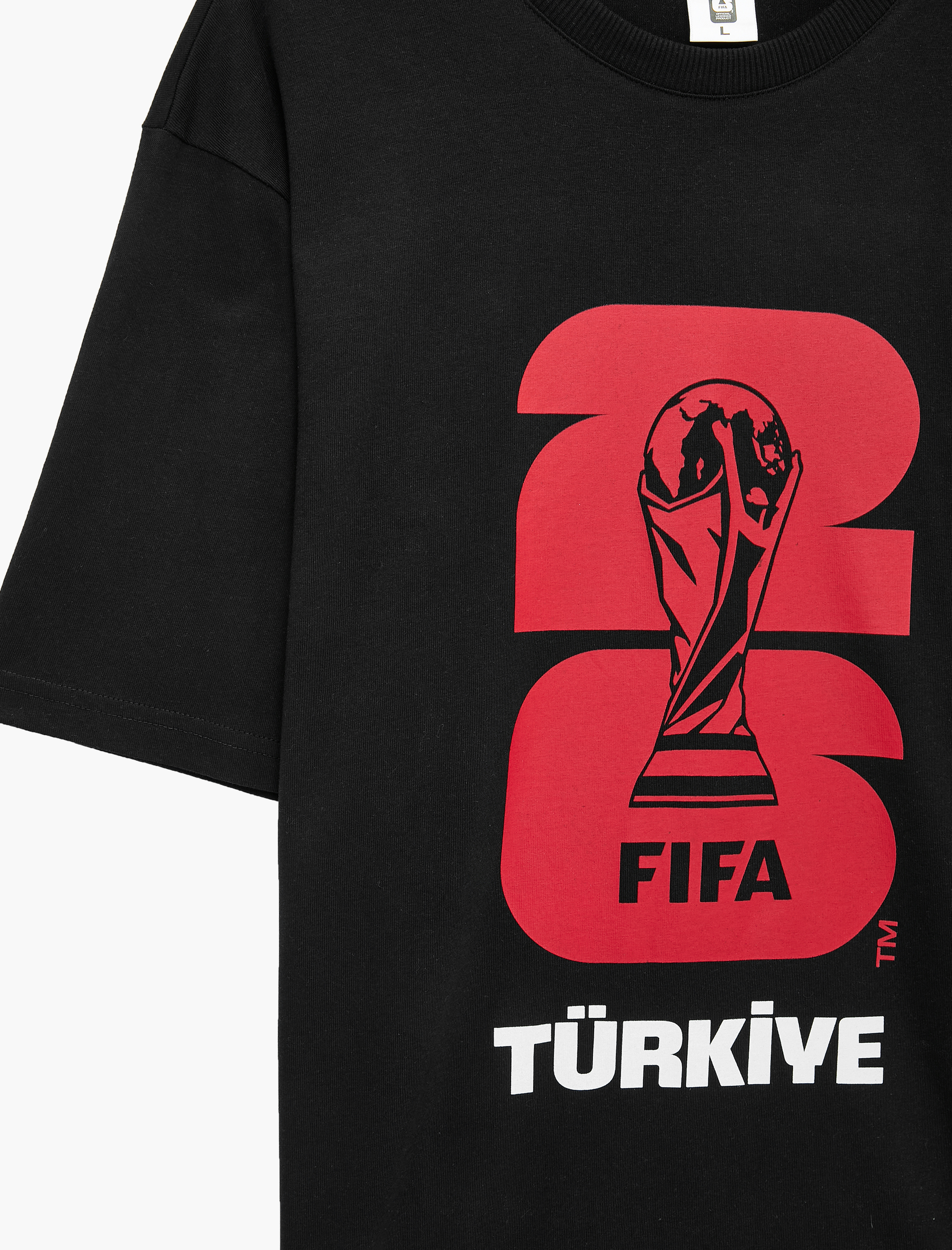   Kısa Kollu Bisiklet Yaka Baskılı Pamuklu Oversize Lisanslı Fifa 2026 Dünya Kupası Türkiye Tişörtü