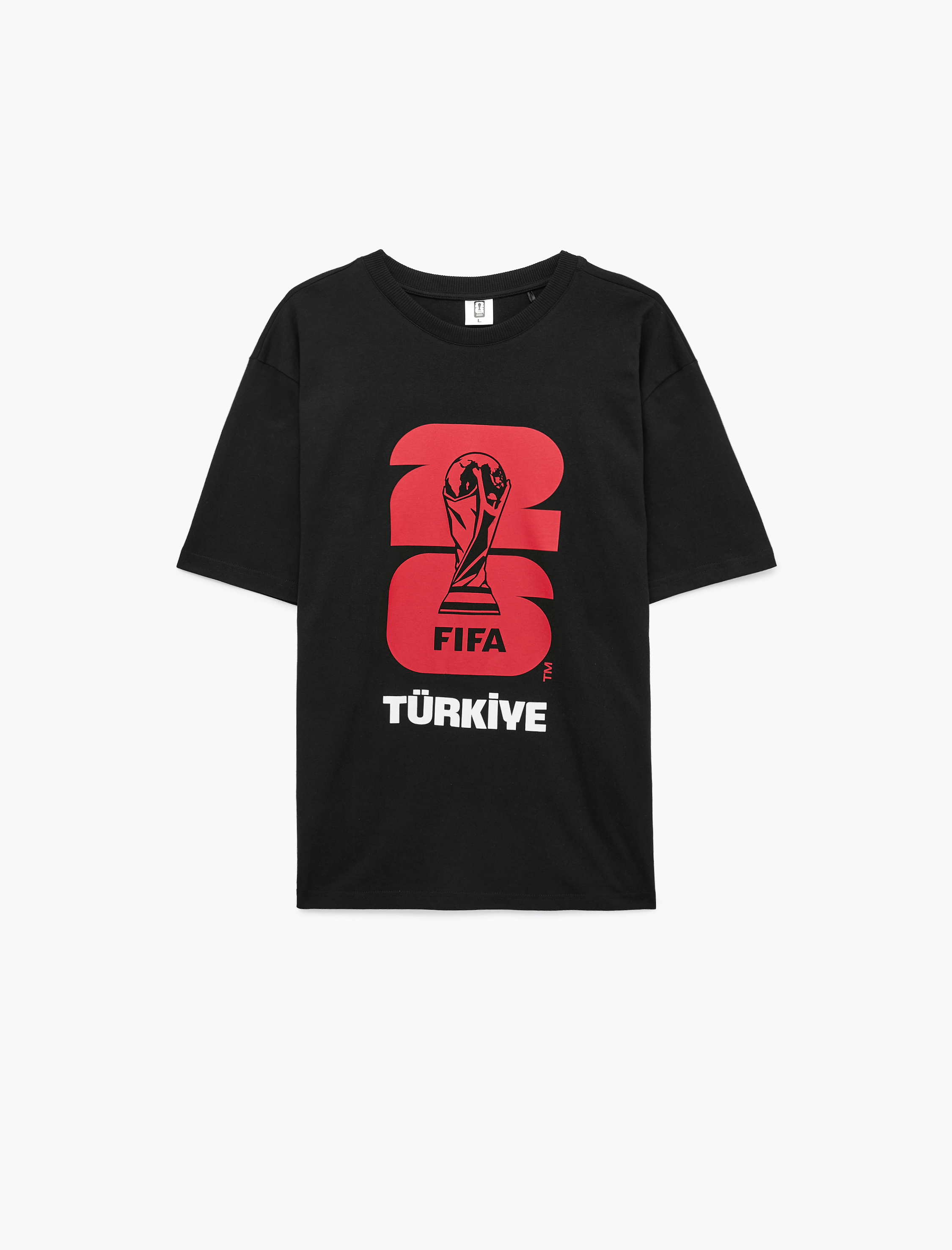   Kısa Kollu Bisiklet Yaka Baskılı Pamuklu Oversize Lisanslı Fifa 2026 Dünya Kupası Türkiye Tişörtü