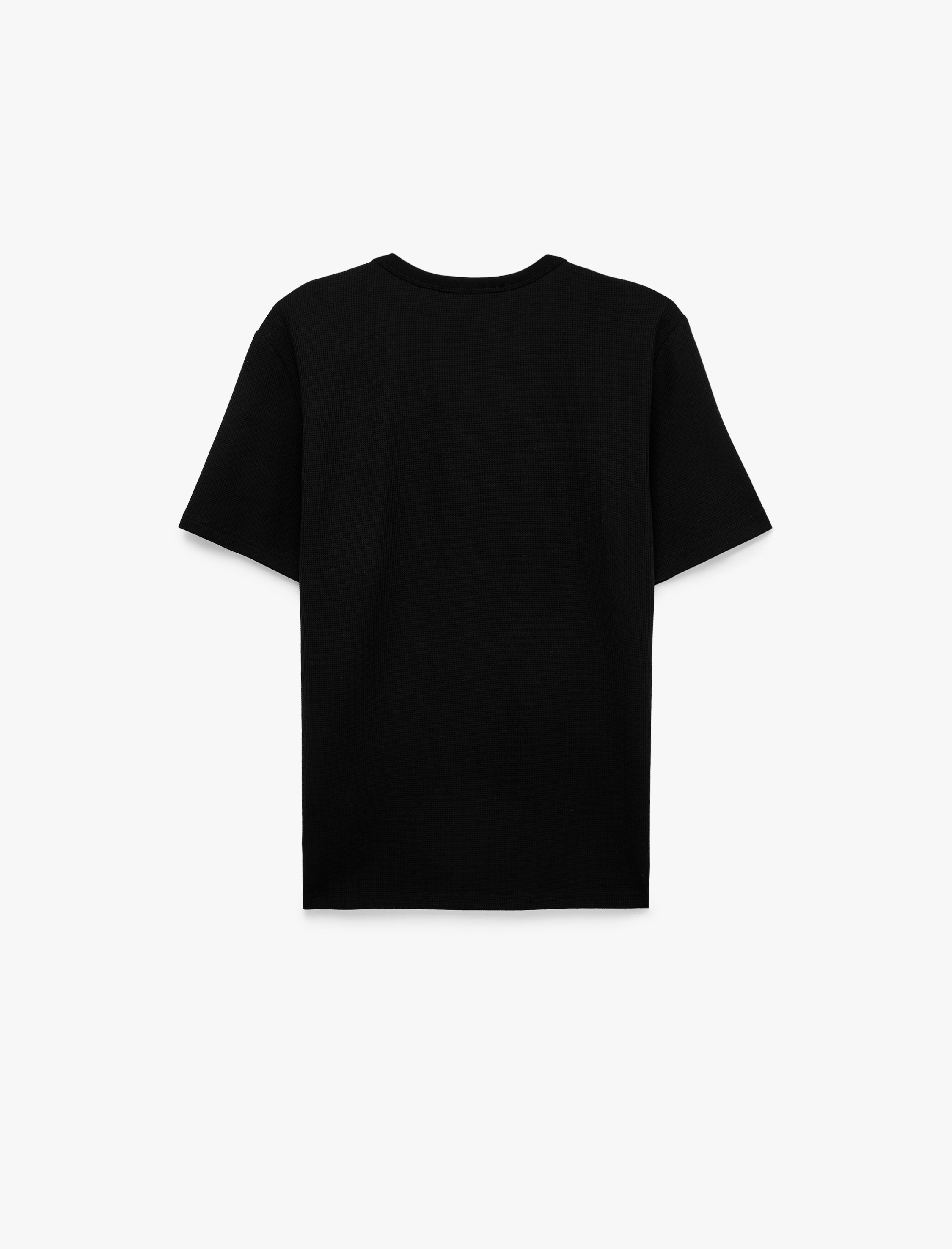   Regular Fit Waffle Dokulu Kısa Kollu Düğmeli Henley Yaka Tişört