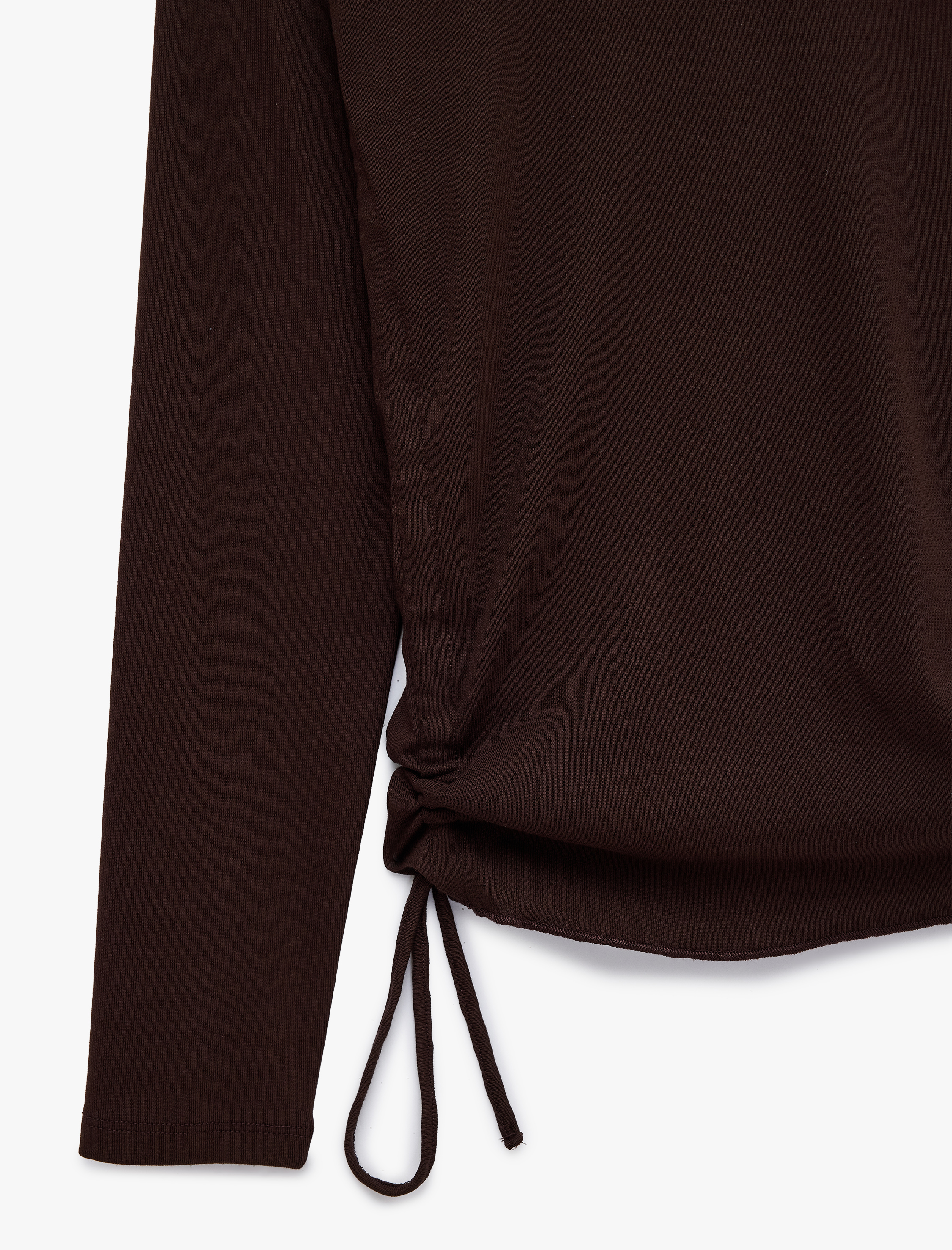   Pamuklu Slim Fit Uzun Kollu Bisiklet Yaka Yanları Büzgülü Bağlamalı Tişört