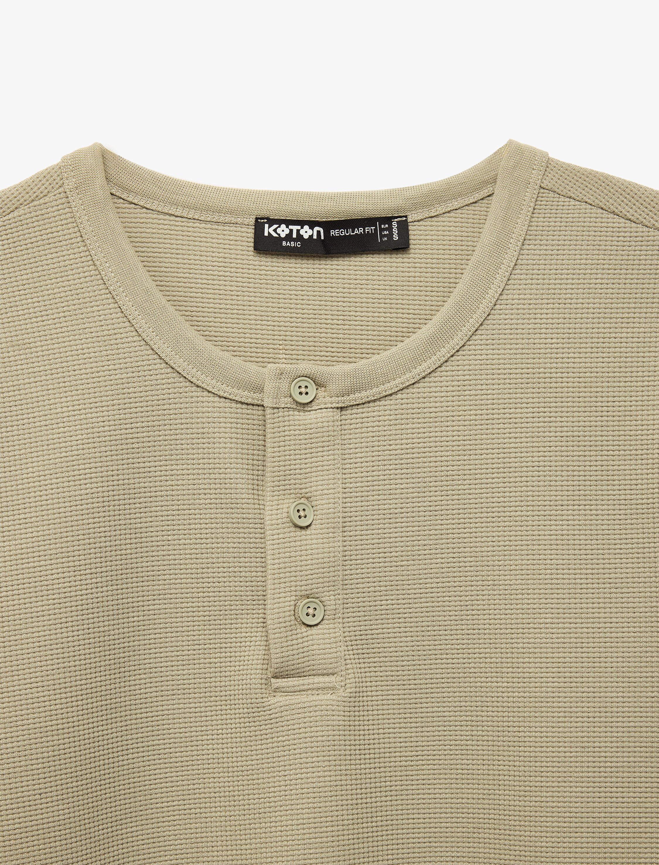   Regular Fit Waffle Dokulu Kısa Kollu Düğmeli Henley Yaka Tişört