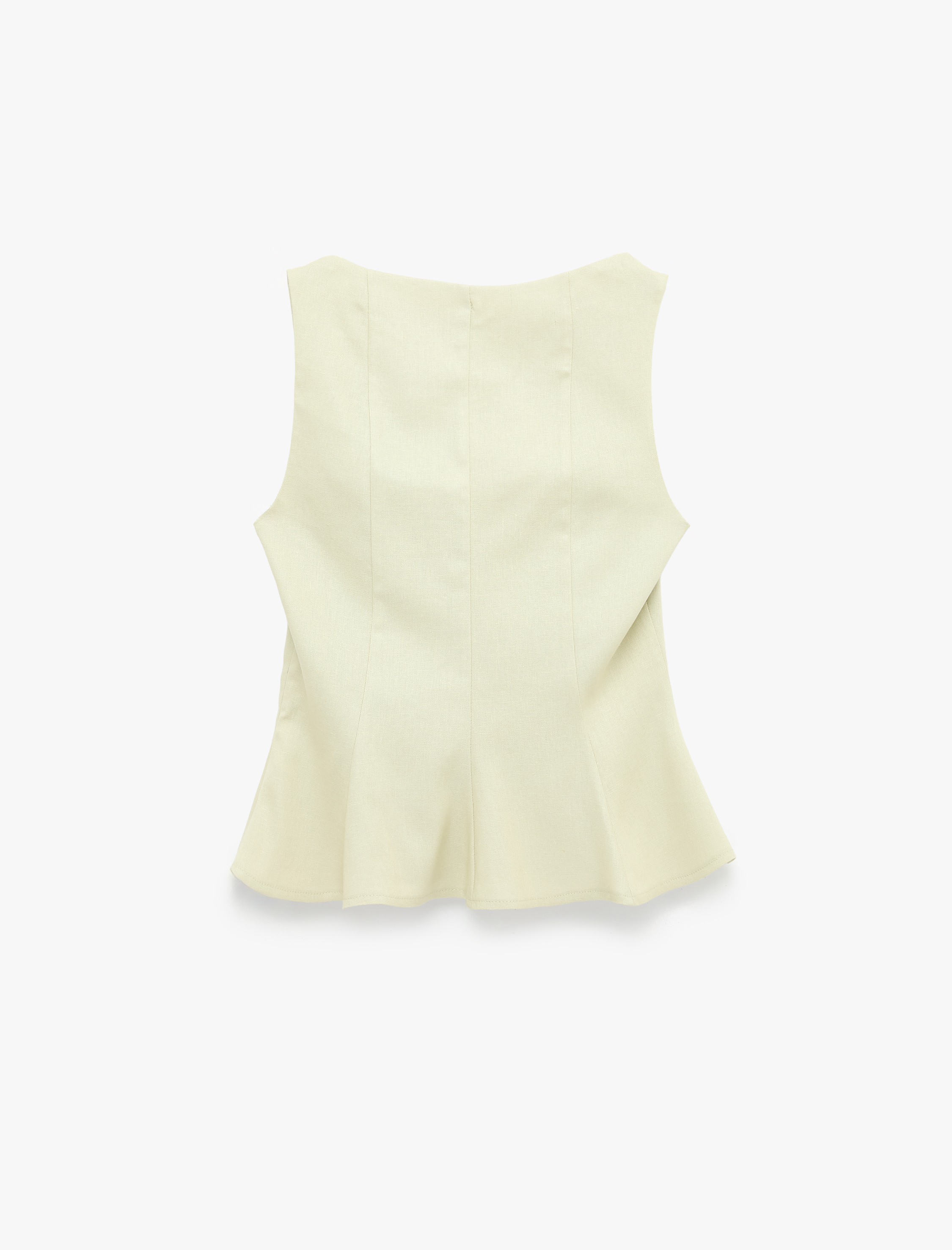   Kolsuz Kare Yaka Peplum Keten Bluz