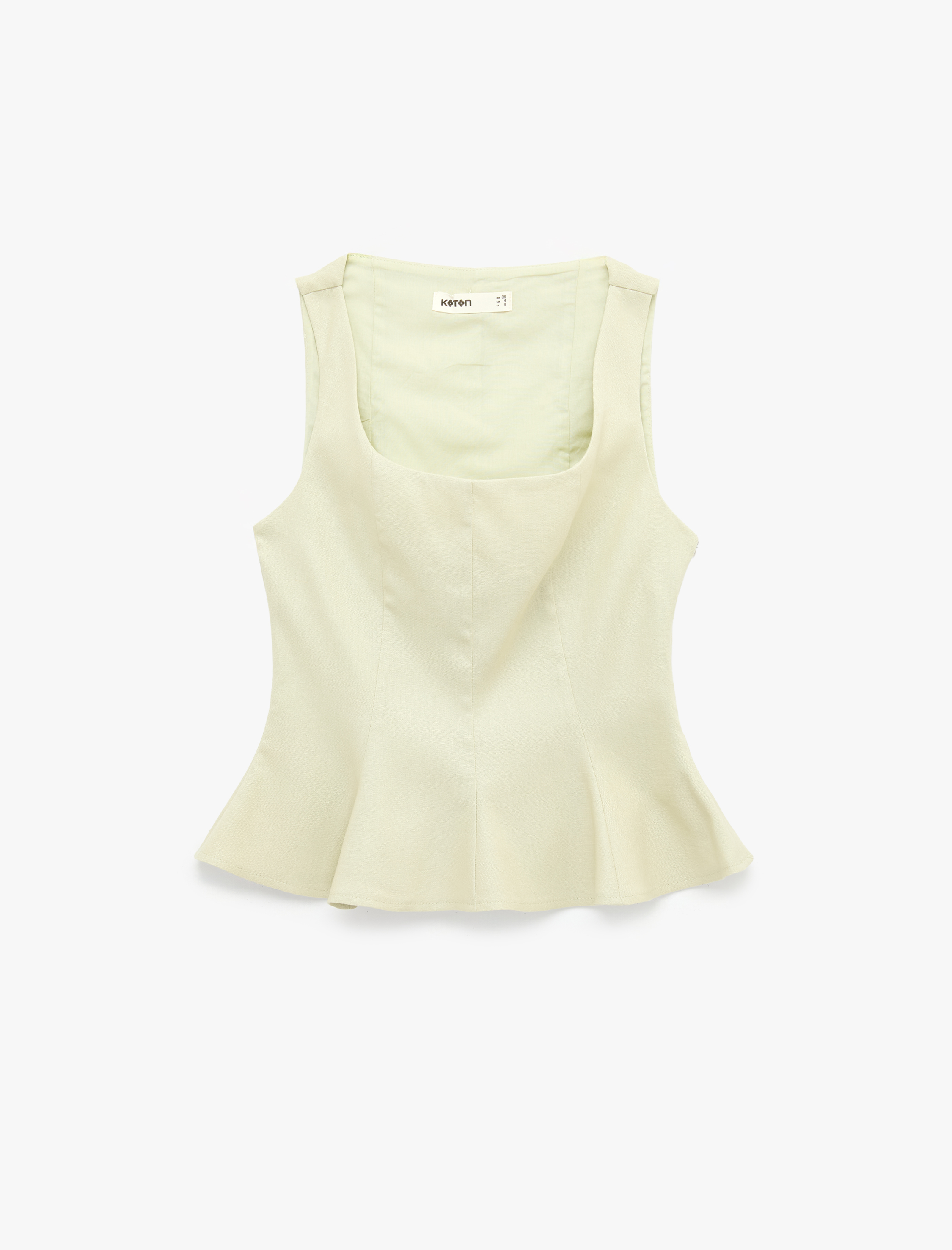   Kolsuz Kare Yaka Peplum Keten Bluz