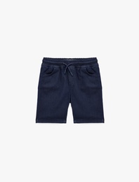 Beli Bağcıklı Lastikli Slim Fit Denim Şort