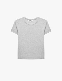 Slim Fit Kısa Kollu Bisiklet Yaka Pamuklu Fitilli Basic Tişört