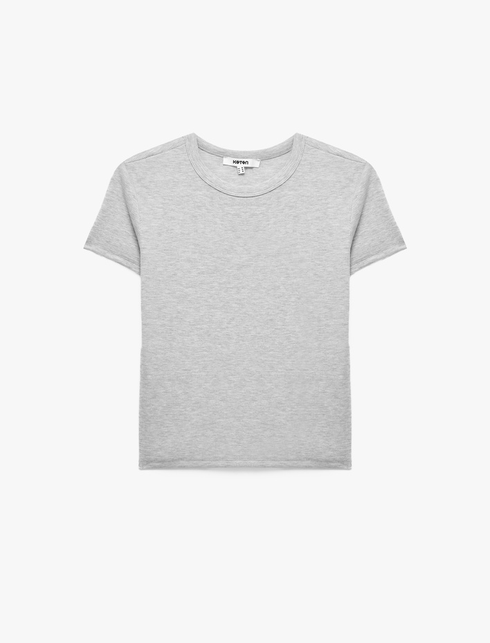  Slim Fit Kısa Kollu Bisiklet Yaka Pamuklu Fitilli Basic Tişört