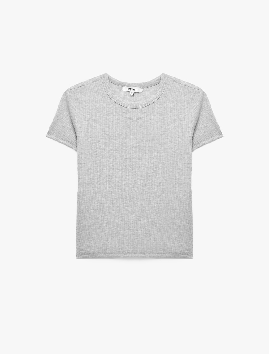 Koton Kadın Slim Fit Kısa Kollu Bisiklet Yaka Pamuklu Fitilli Basic Tişört