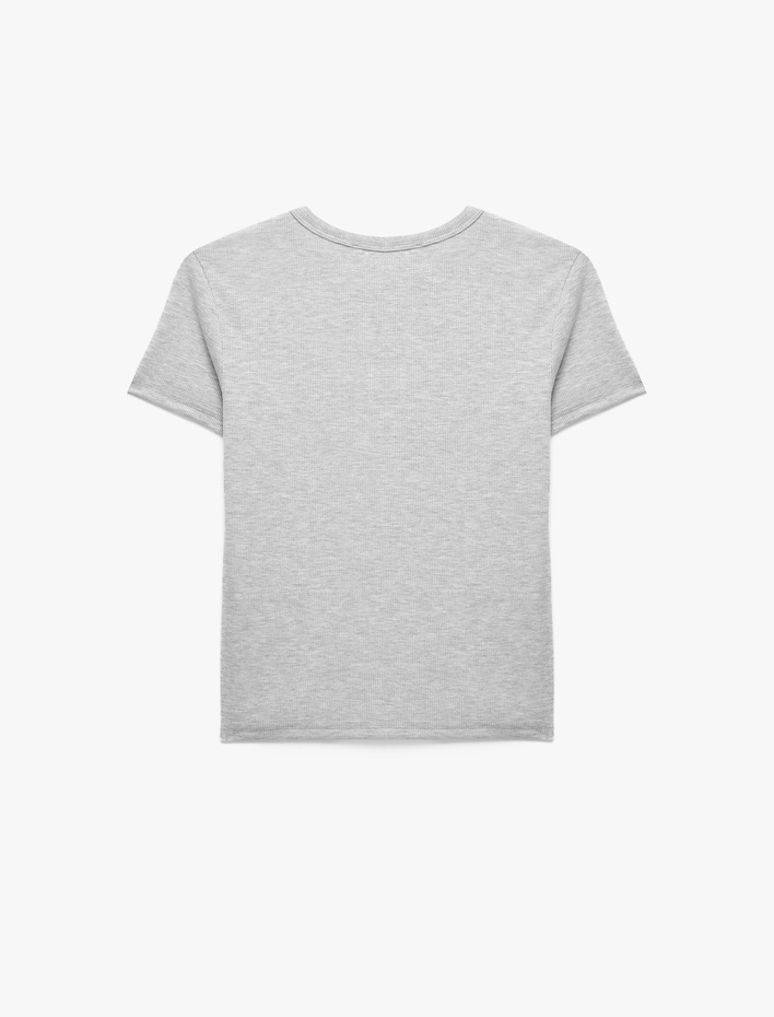  Slim Fit Kısa Kollu Bisiklet Yaka Pamuklu Fitilli Basic Tişört