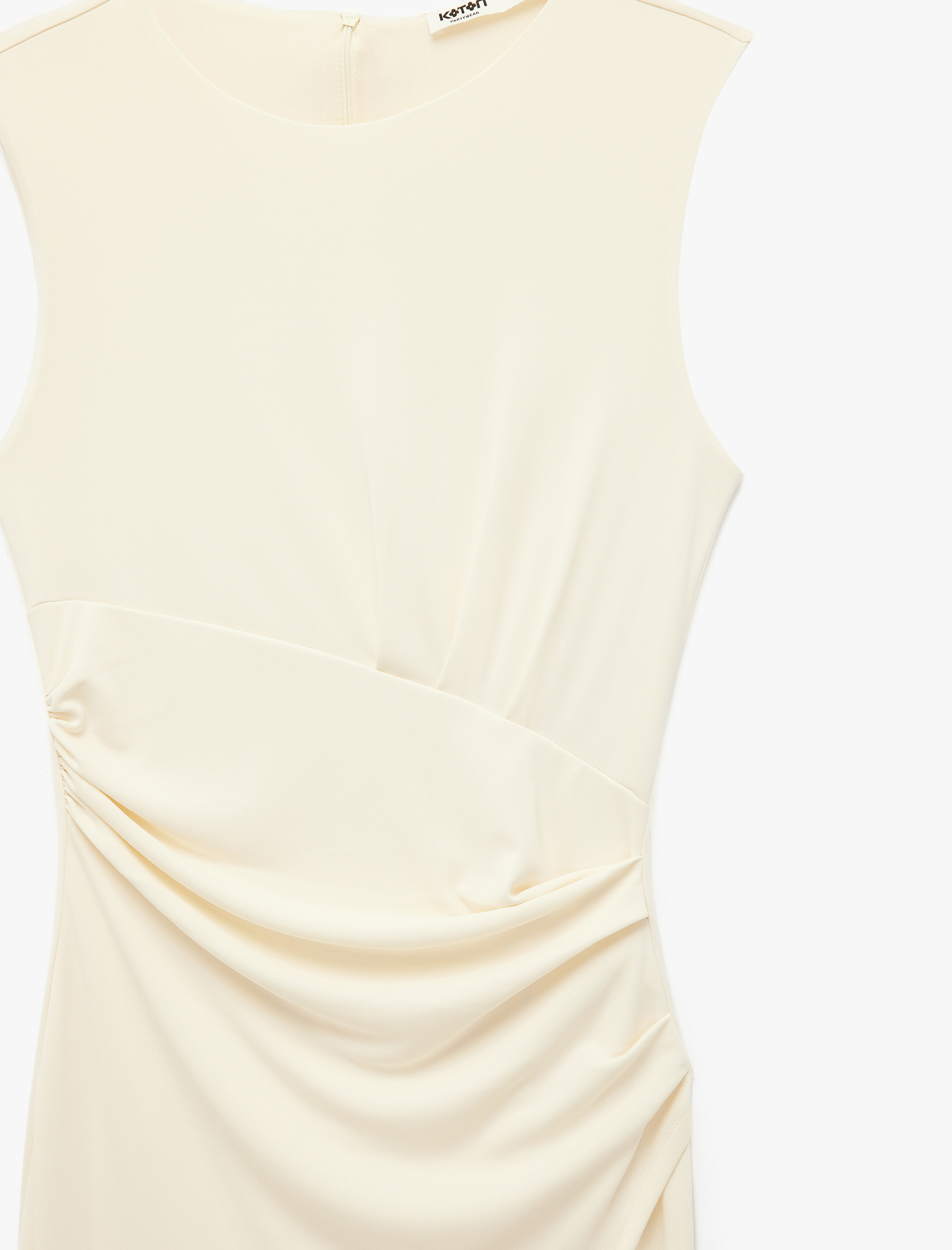   Slim Fit Kolsuz Bisiklet Yaka Drapeli Midi Abiye Elbise