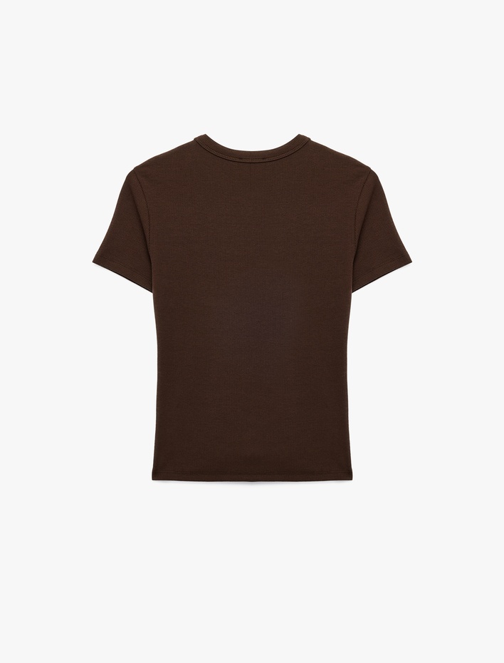  Slim Fit Kısa Kollu Bisiklet Yaka Pamuklu Fitilli Basic Tişört