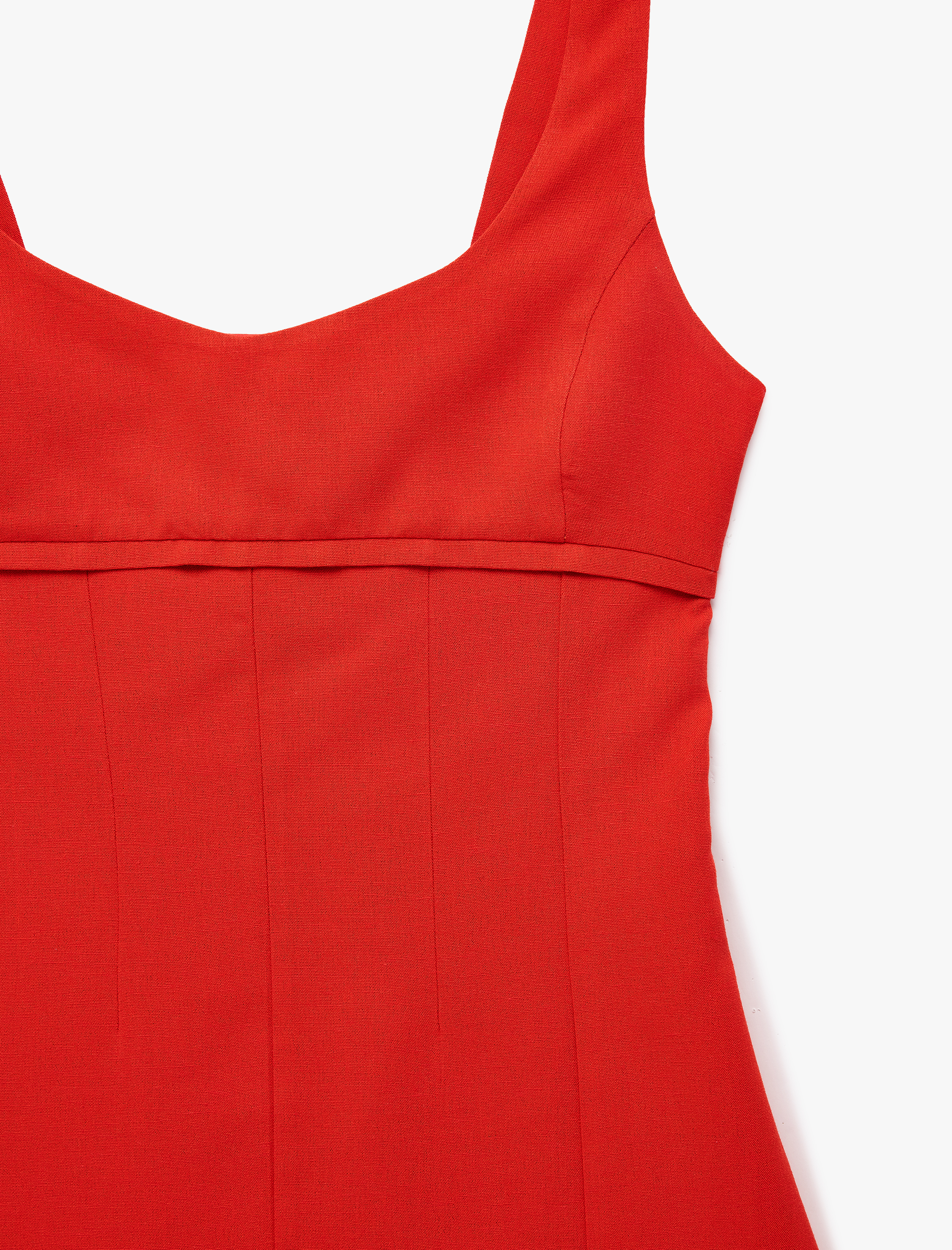   Keten Karışımlı Slim Fit Sırt Dekolteli Pencere Detaylı Kalın Askılı Mini Elbise