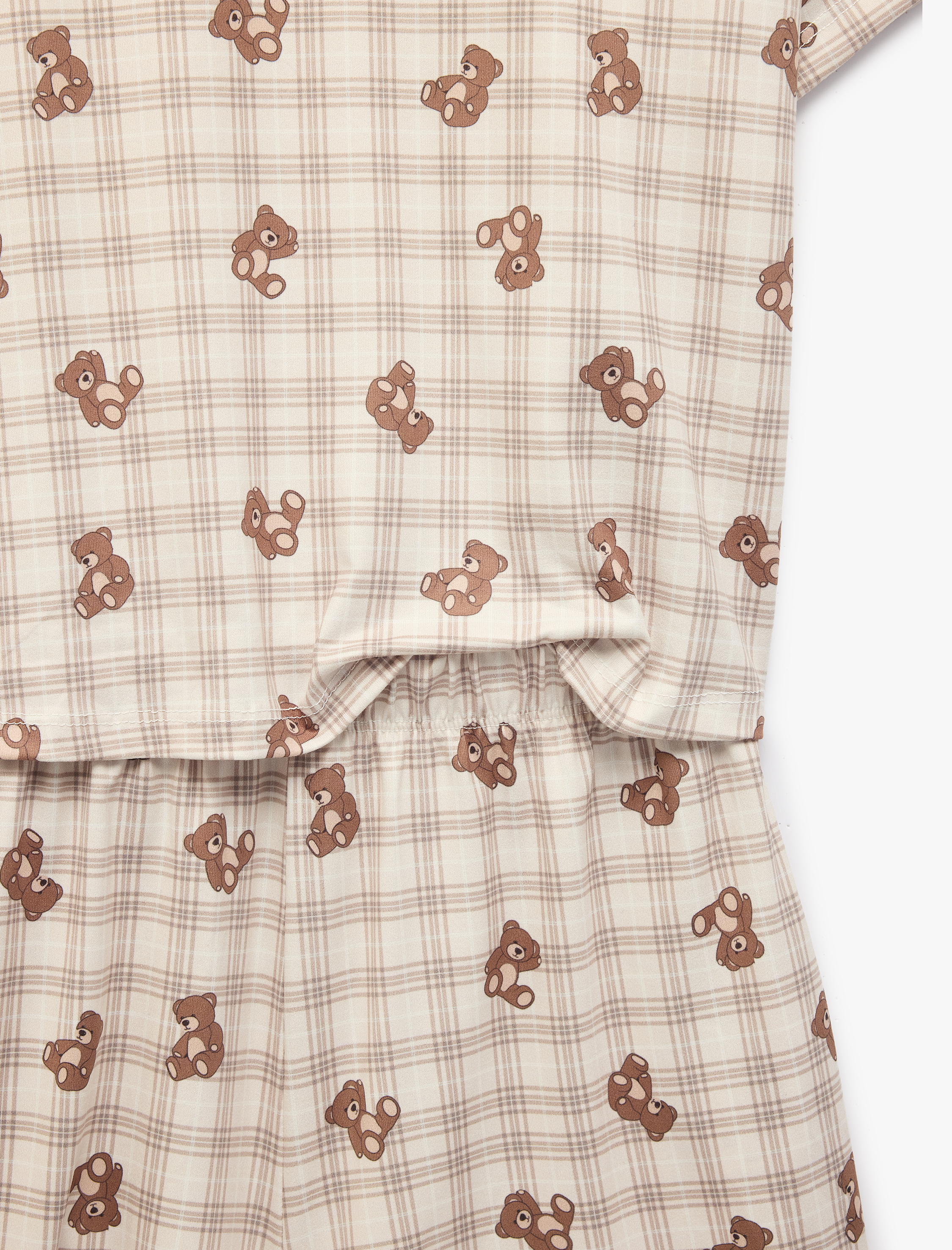   Rahat Kalıp Ayıcık Baskılı Kısa Kollu Şortlu Pijama Takımı
