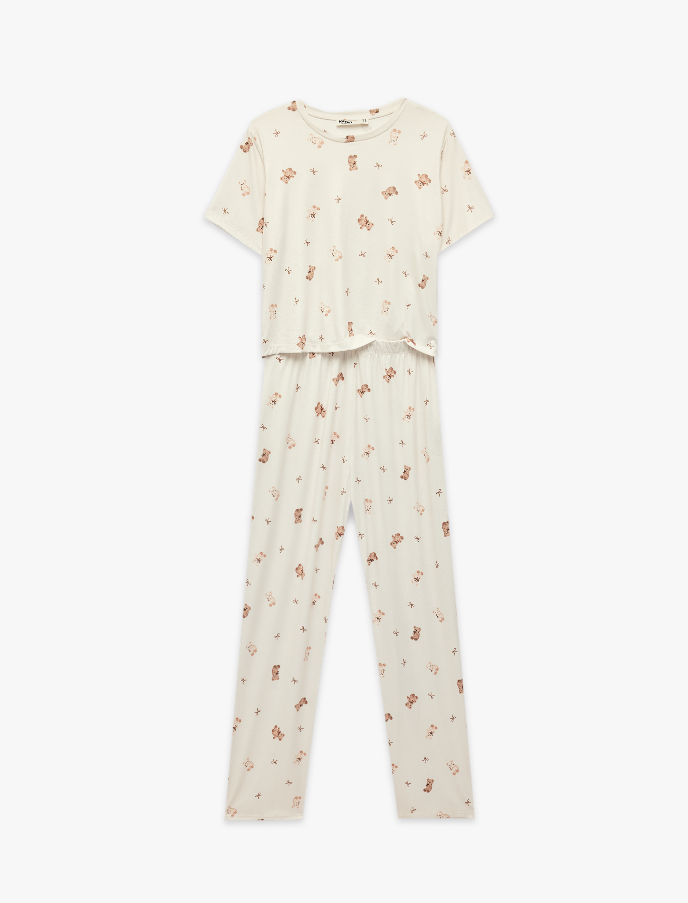   Rahat Kalıp Bisiklet Yaka Kısa Kollu Baskılı Pijama Takımı
