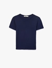 Viskon Kumaş Ribanalı Slim Fit Kısa Kollu Bisiklet Yaka Basic Tişört