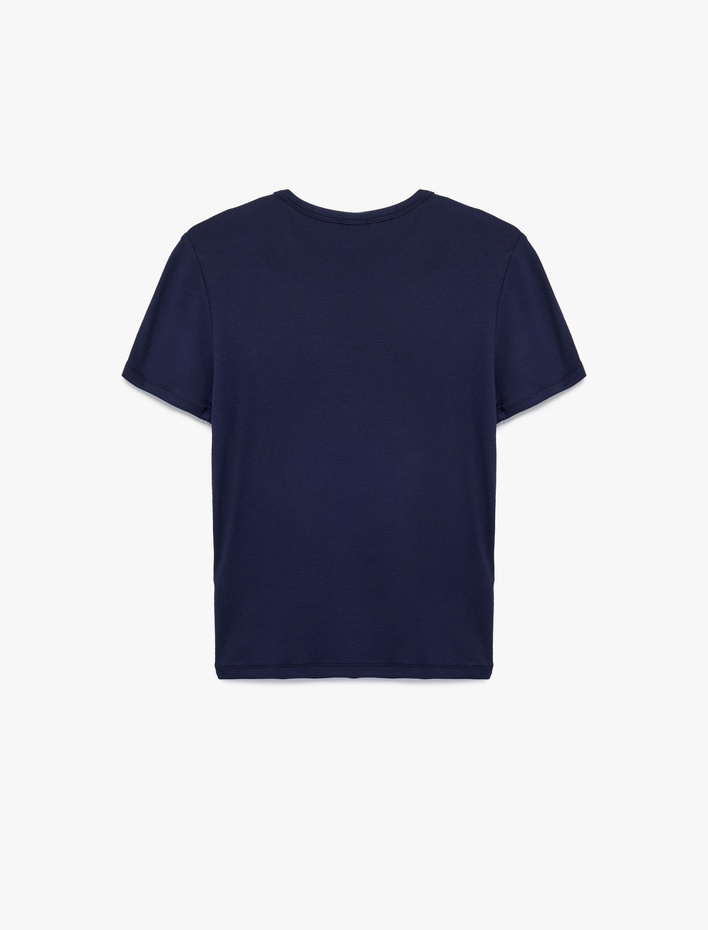  Viskon Kumaş Ribanalı Slim Fit Kısa Kollu Bisiklet Yaka Basic Tişört