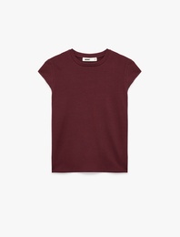 Pamuklu Regular Fit Kap Kollu Bisiklet Yaka Basic Tişört