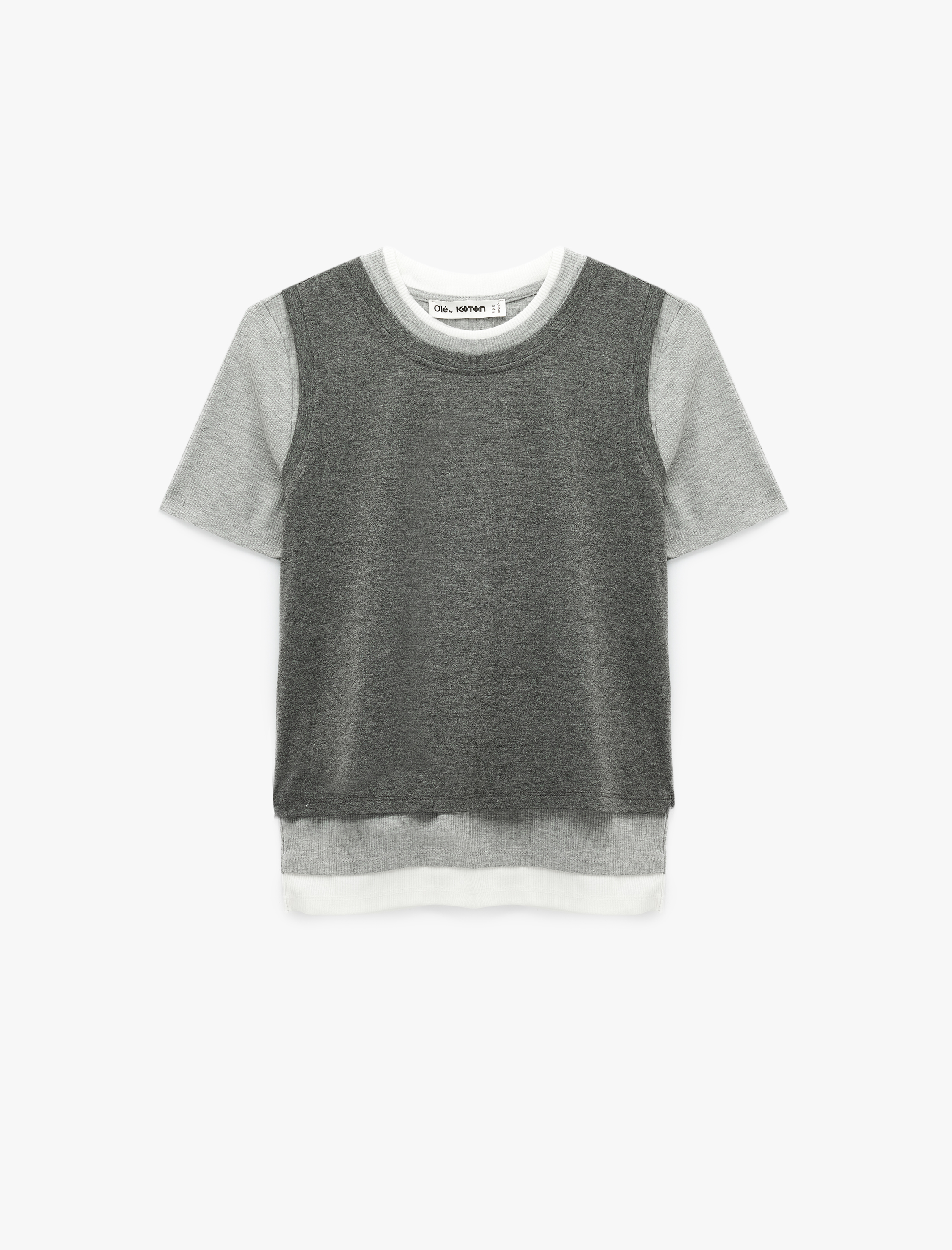   Slim Fit Bisiklet Yaka Katlı Viskon Karışımlı Kısa Kollu Tişört