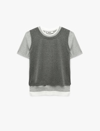 Slim Fit Bisiklet Yaka Katlı Viskon Karışımlı Kısa Kollu Tişört