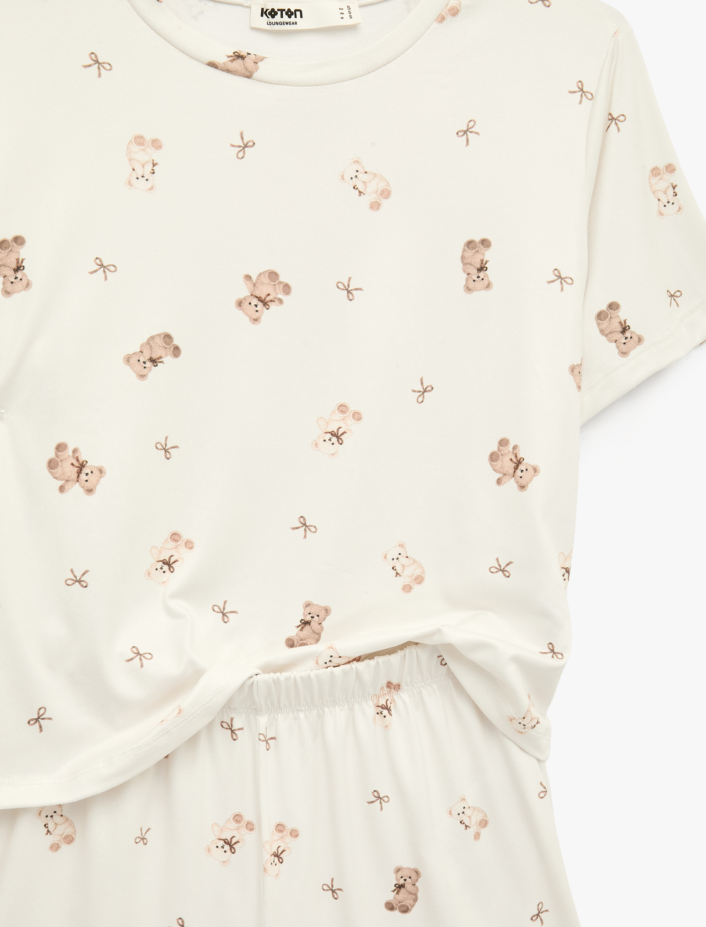   Ayıcık Baskılı Rahat Kesim Bisiklet Yaka Kısa Kollu Pijama Takımı