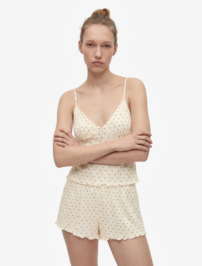  Pamuklu Askılı Şortlu Puantiyeli Pijama Takımı