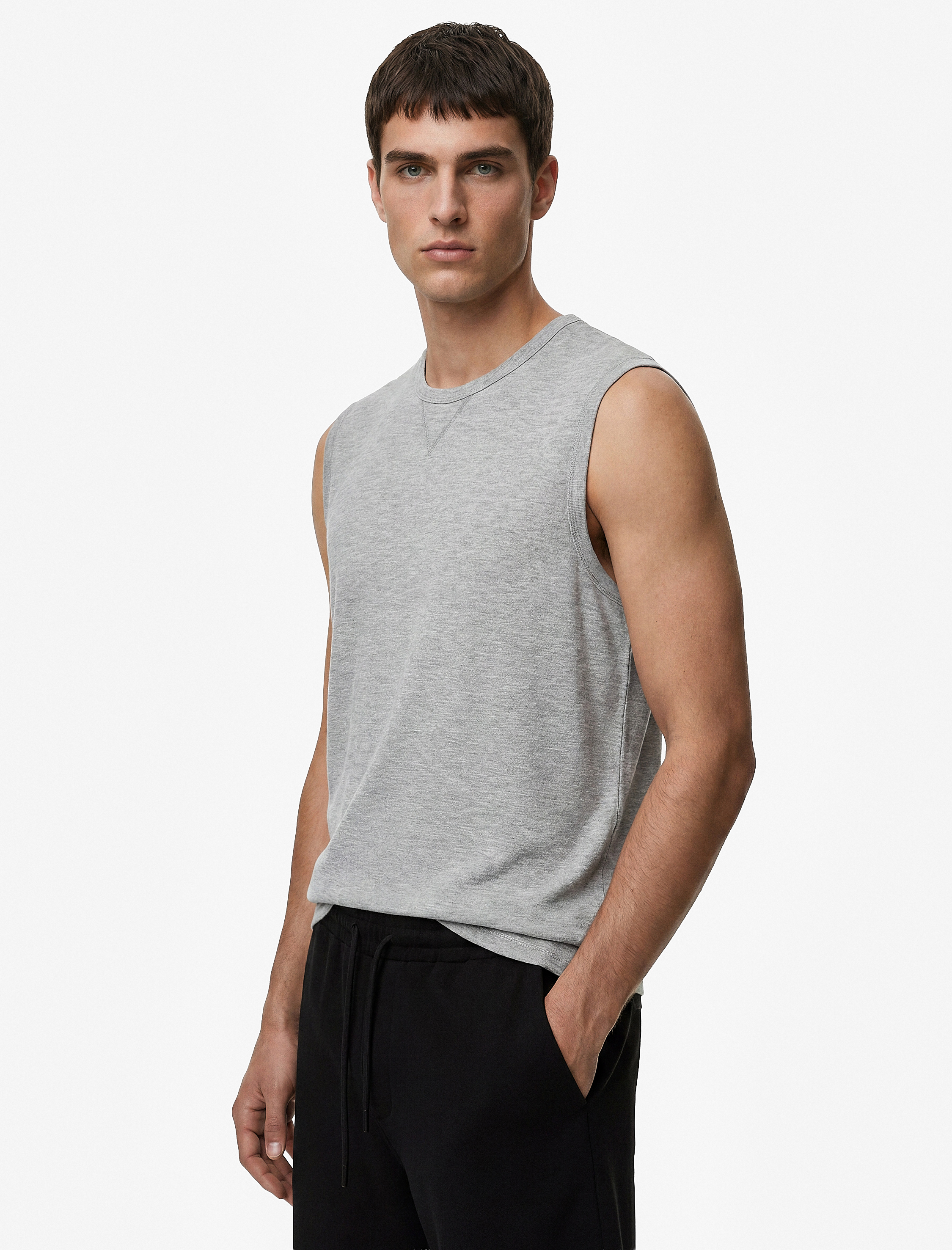   Dikiş Detaylı Pamuklu Kolsuz Bisiklet Yaka Basic Spor Atlet