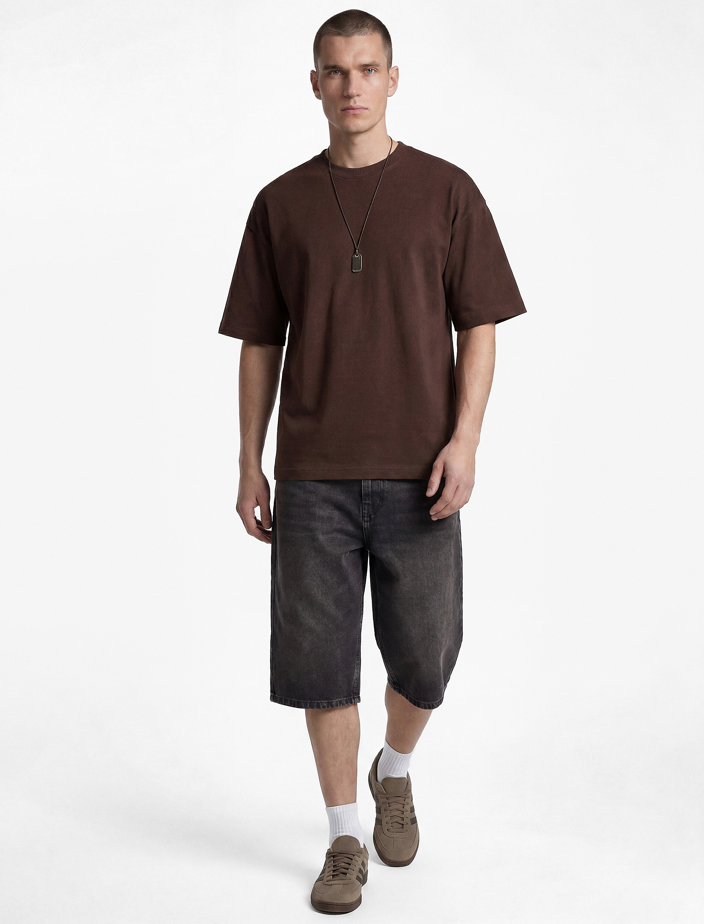   Pamuklu Kısa Kollu Bisiklet Yaka Basic Oversize Tişört