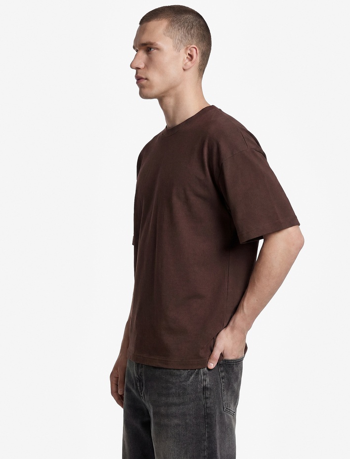  Pamuklu Kısa Kollu Bisiklet Yaka Basic Oversize Tişört