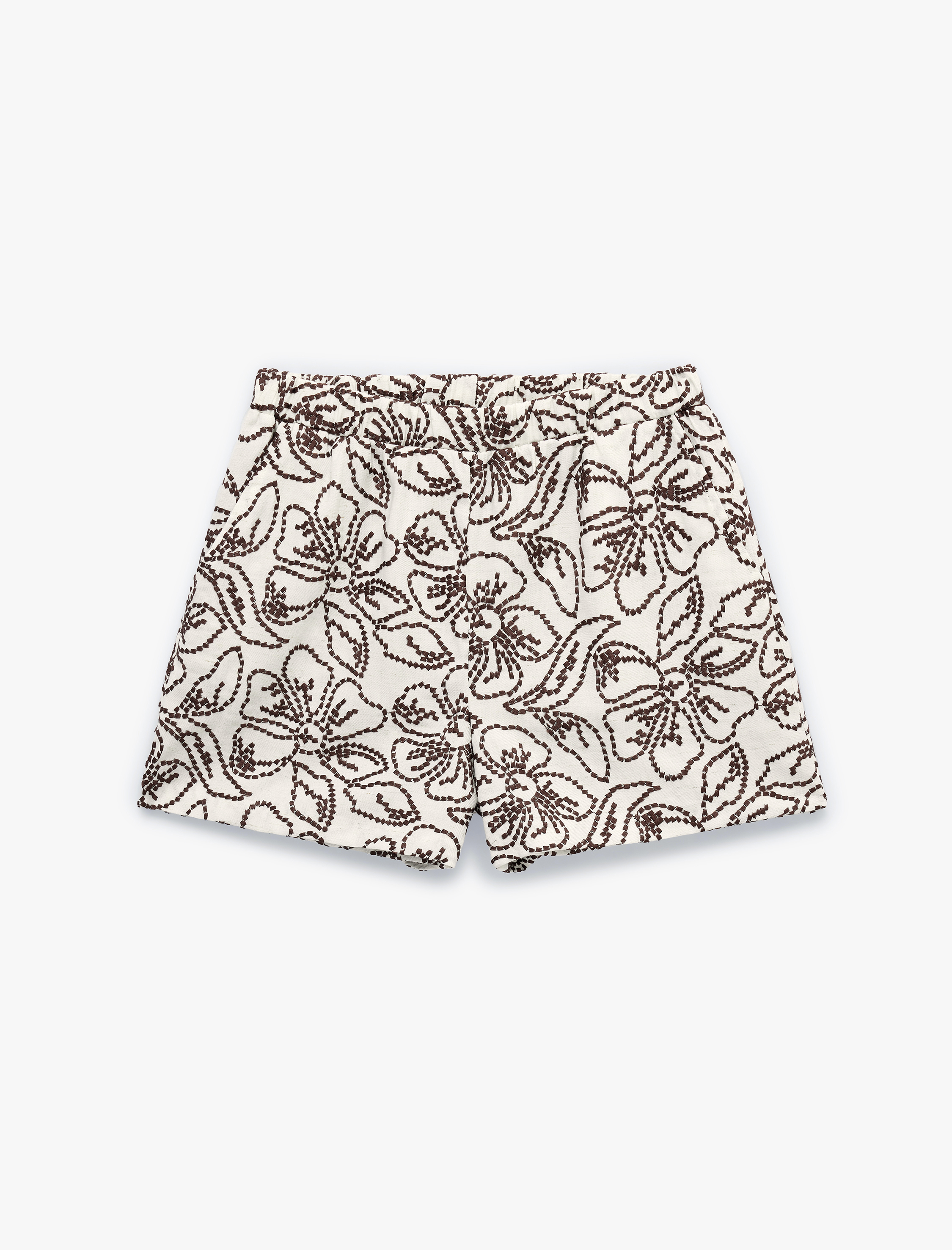   Koton X Melis Ağazat - Keten Karışımlı Cepli Floral İşleme Detaylı Mini Şort