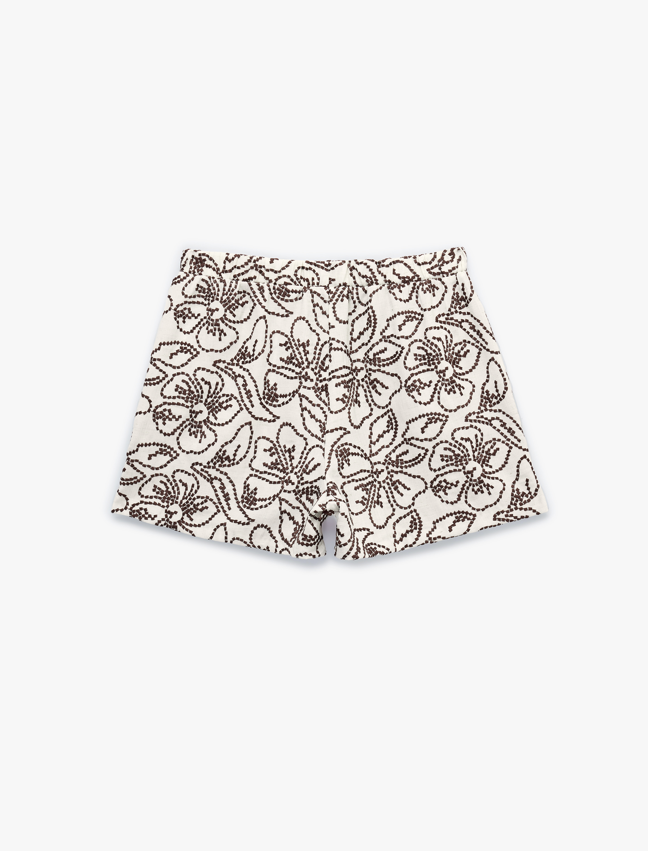   Koton X Melis Ağazat - Keten Karışımlı Cepli Floral İşleme Detaylı Mini Şort