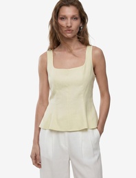 Kolsuz Kare Yaka Peplum Keten Bluz