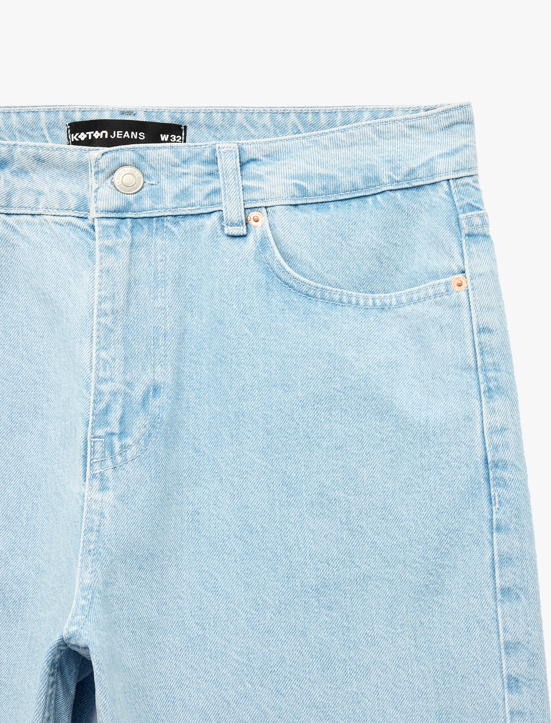   Normal Bel Pamuklu Bermuda Straight Fit Jean Şort
