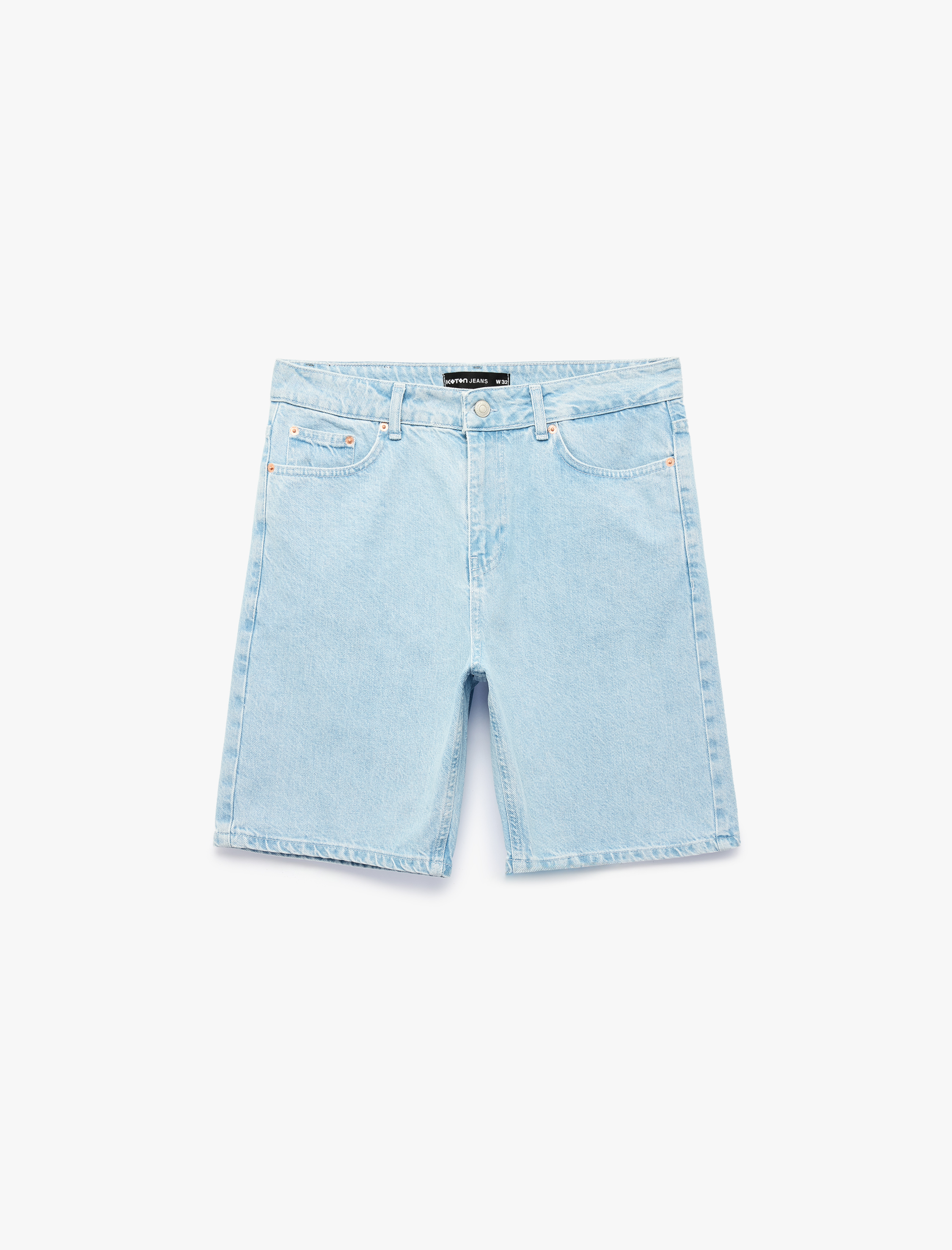   Normal Bel Pamuklu Bermuda Straight Fit Jean Şort