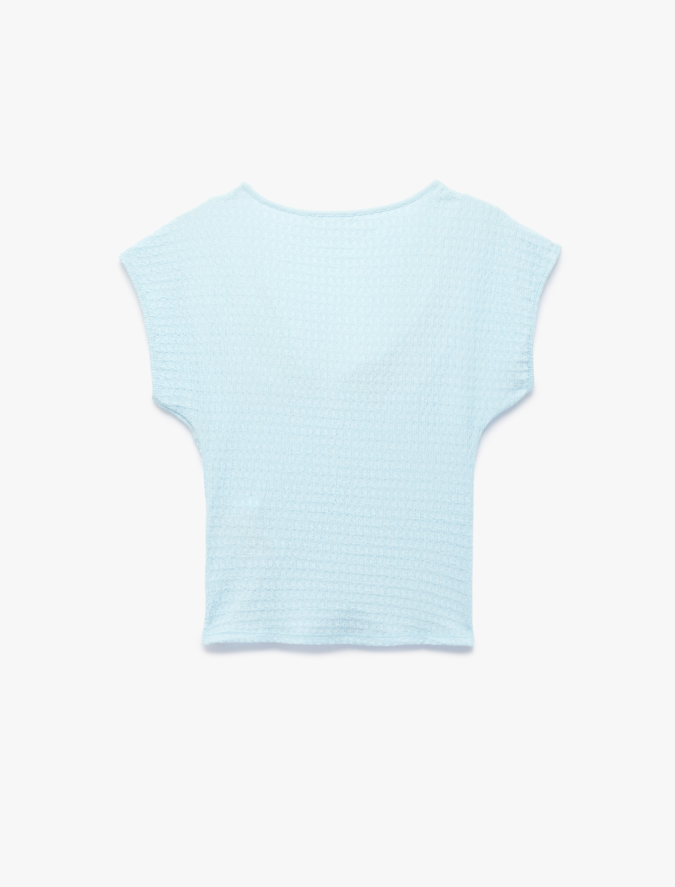   Bürümcük Kumaş Dokulu Slim Fit Kolsuz Düğüm Detaylı V Yaka Tişört