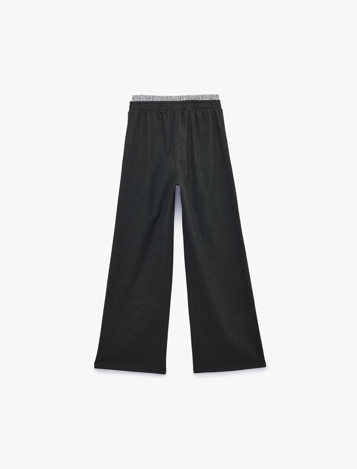 Kız Çocuk Beli Lastikli Cepli Geniş Paça Pantolon