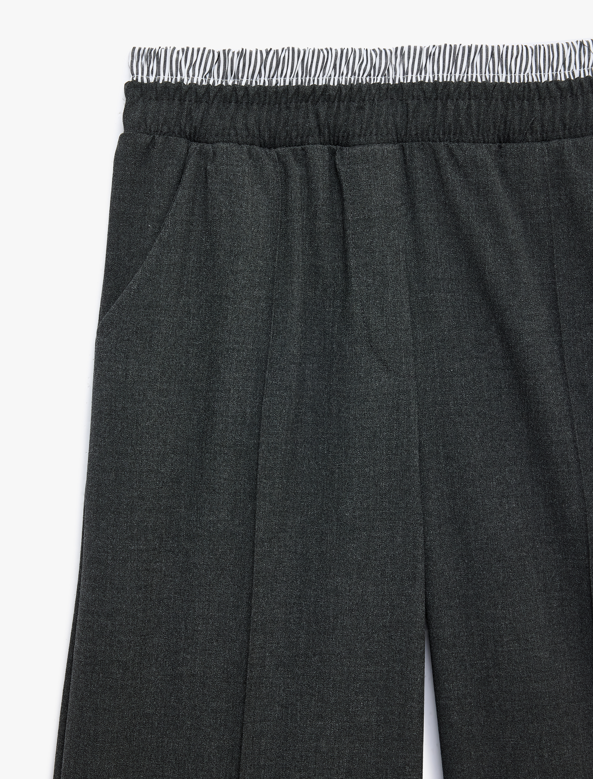  Kız Çocuk Beli Lastikli Cepli Geniş Paça Pantolon