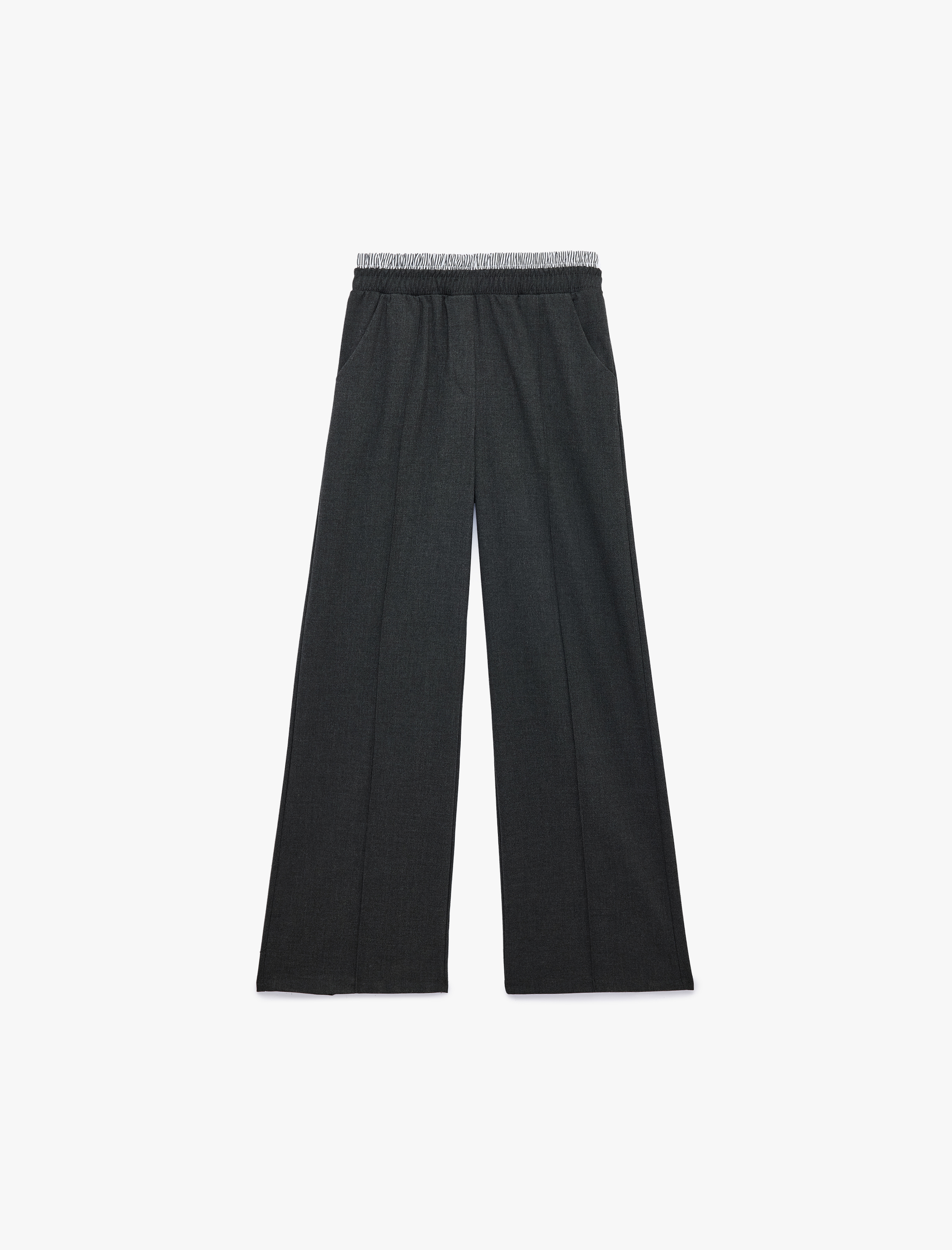  Kız Çocuk Beli Lastikli Cepli Geniş Paça Pantolon
