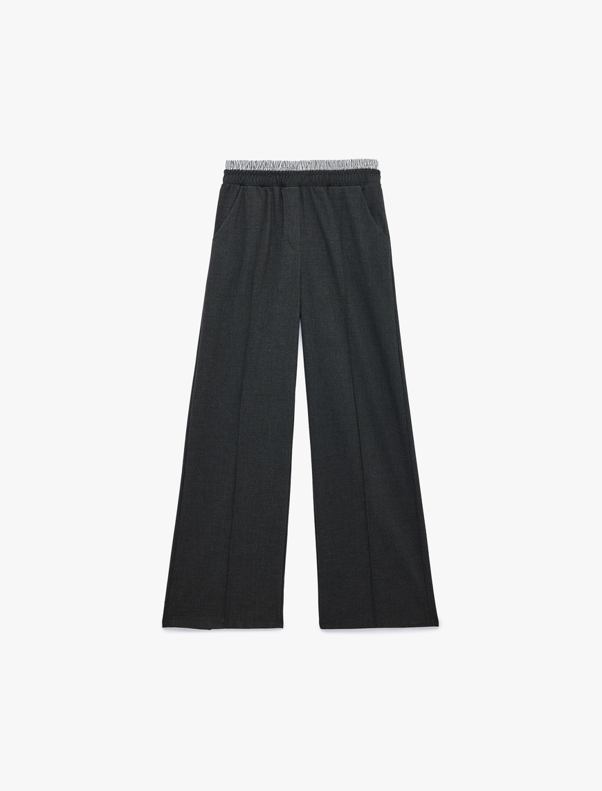 Koton Beli Lastikli Cepli Viskon Karışımlı Geniş Paça Pantolon