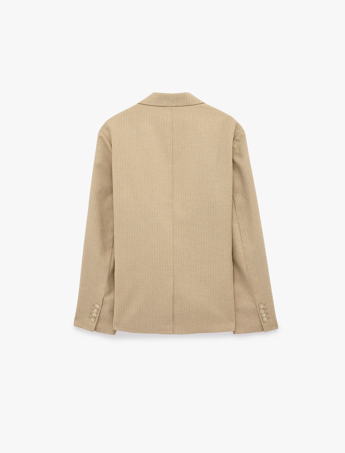  Regular Fit Uzun Kollu Cepli Düğmeli Mono Yaka Blazer Ceket