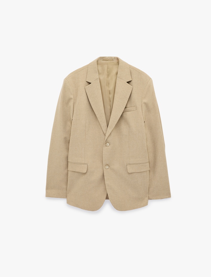  Regular Fit Uzun Kollu Cepli Düğmeli Mono Yaka Blazer Ceket