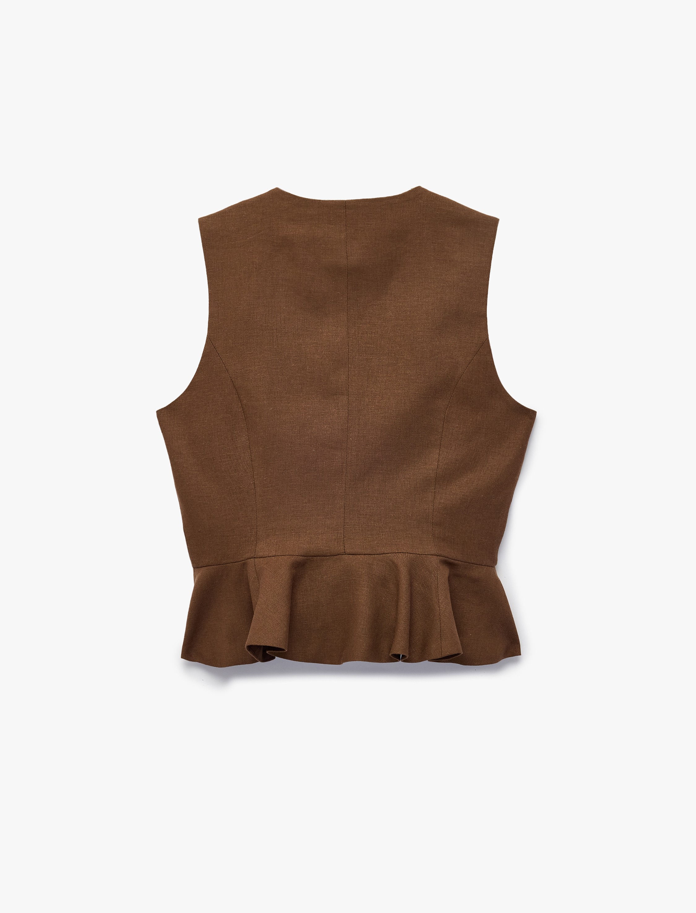   V Yaka Düğmeli Peplum Keten Yelek