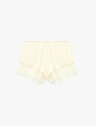Beli Lastikli Rahat Kalıp Dantelli Saten Şort Pijama Altı