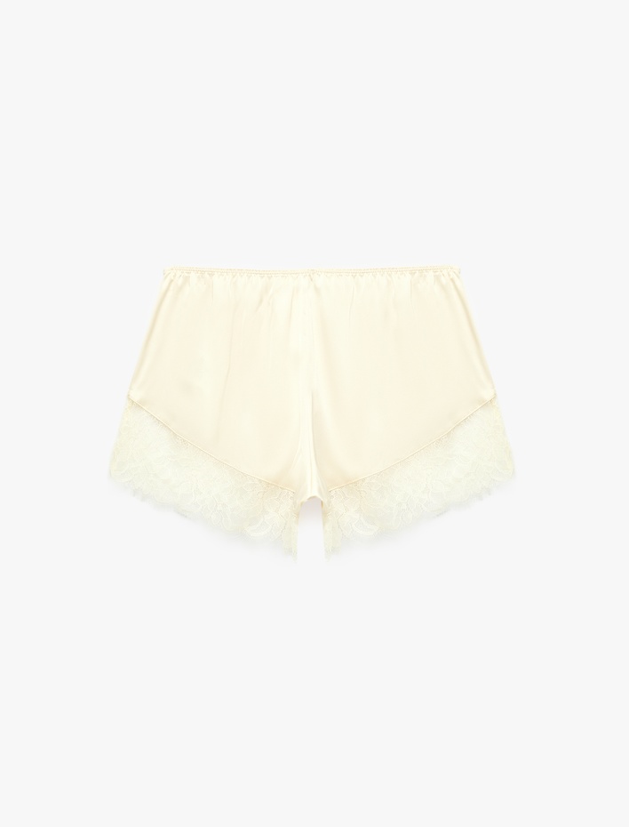  Beli Lastikli Rahat Kalıp Dantelli Saten Şort Pijama Altı