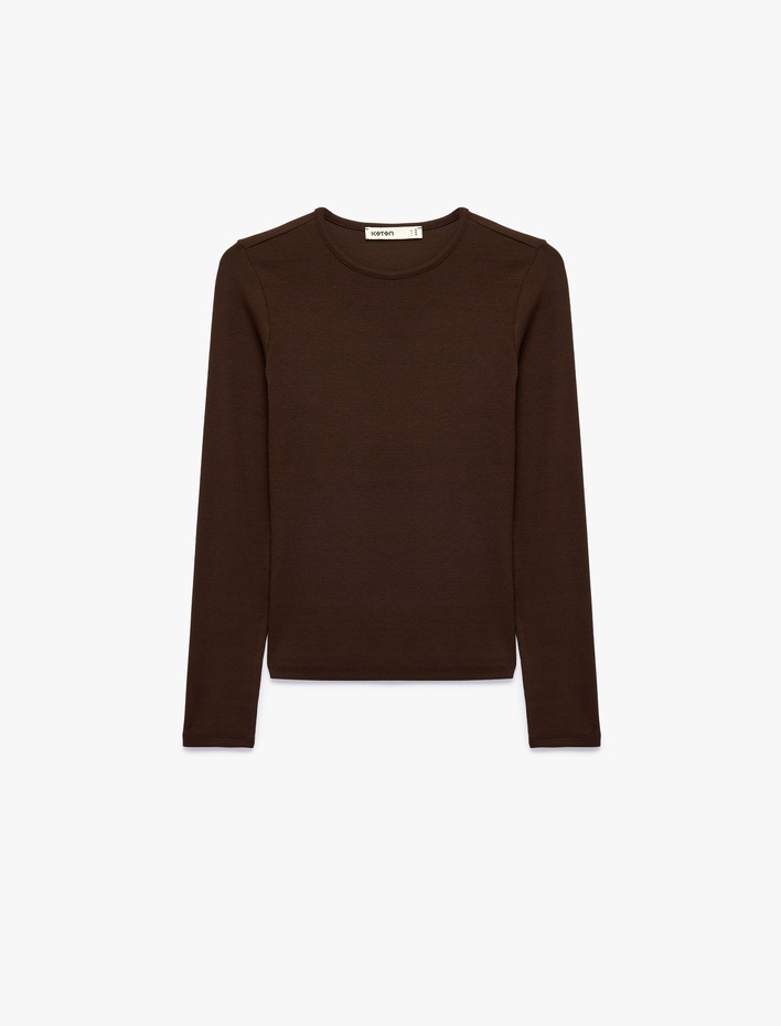  Modal Kumaş Slim Fit Bisiklet Yaka Uzun Kollu Tişört