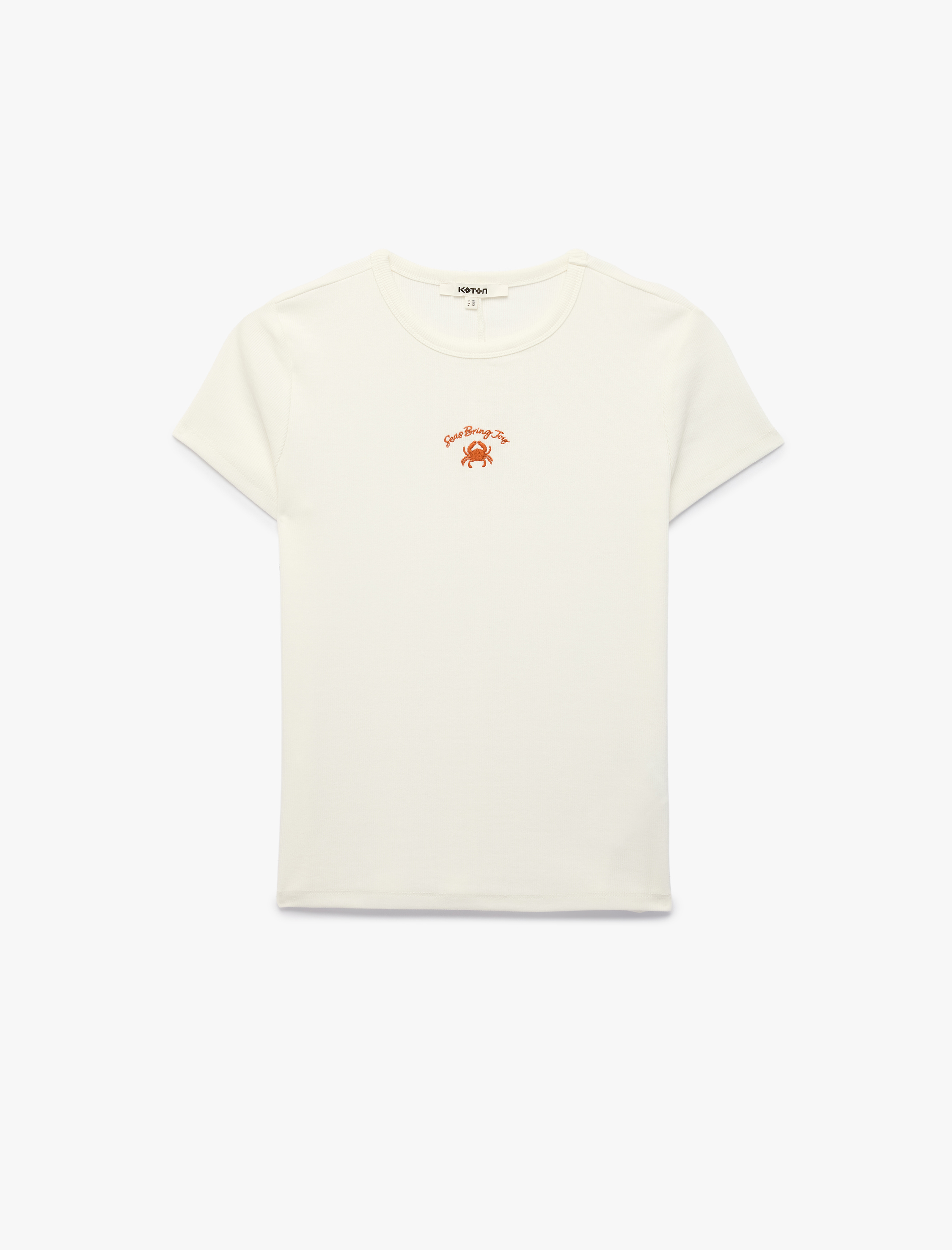   Koton X Şahika Ercümen - Slim Fit Bisiklet Yaka Kısa Kollu Yengeç Nakış Detaylı Tişört