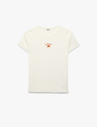 Koton X Şahika Ercümen - Slim Fit Bisiklet Yaka Kısa Kollu Yengeç Nakış Detaylı Tişört