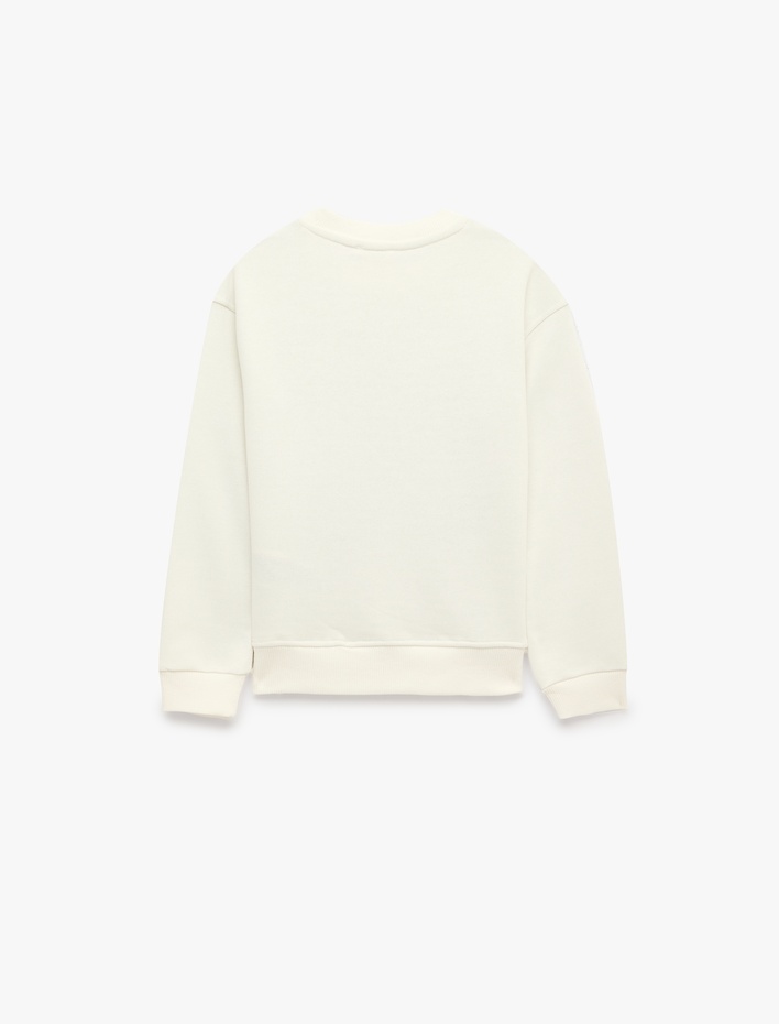 Kız Çocuk Fiyonk Baskılı Uzun Kollu Bisiklet Yaka Sweatshirt