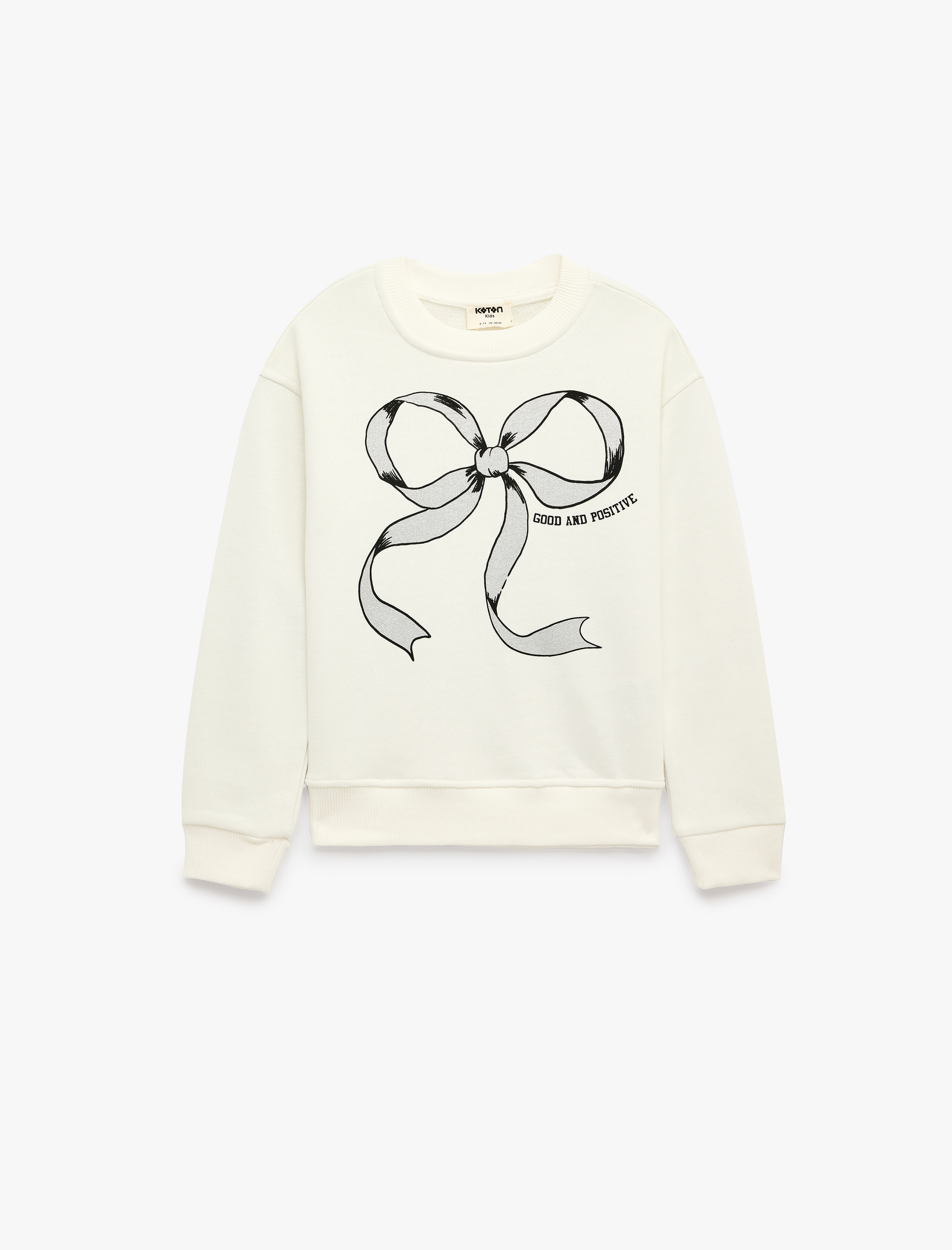  Kız Çocuk Fiyonk Baskılı Uzun Kollu Bisiklet Yaka Sweatshirt